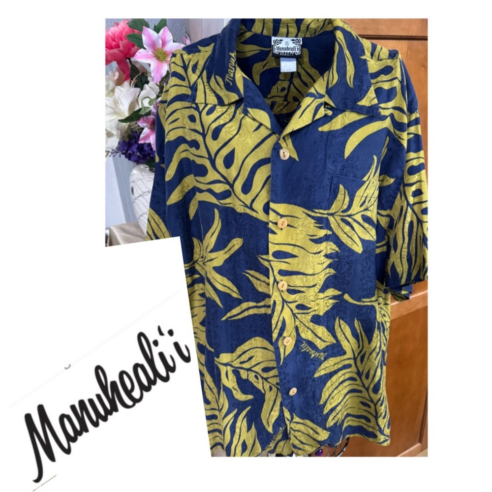 Manuhealii Navy and Mustard Shirt